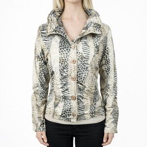 Insight New York Artsy Animal Print Jacket Freeform Collar Chic Stretch Size 10